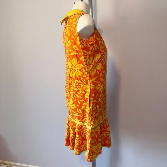 Vtg 60s Orange Yellow Hawaiian Drop Waist Floral Sun Dress Size Medium Womens - Picture 4 of 6